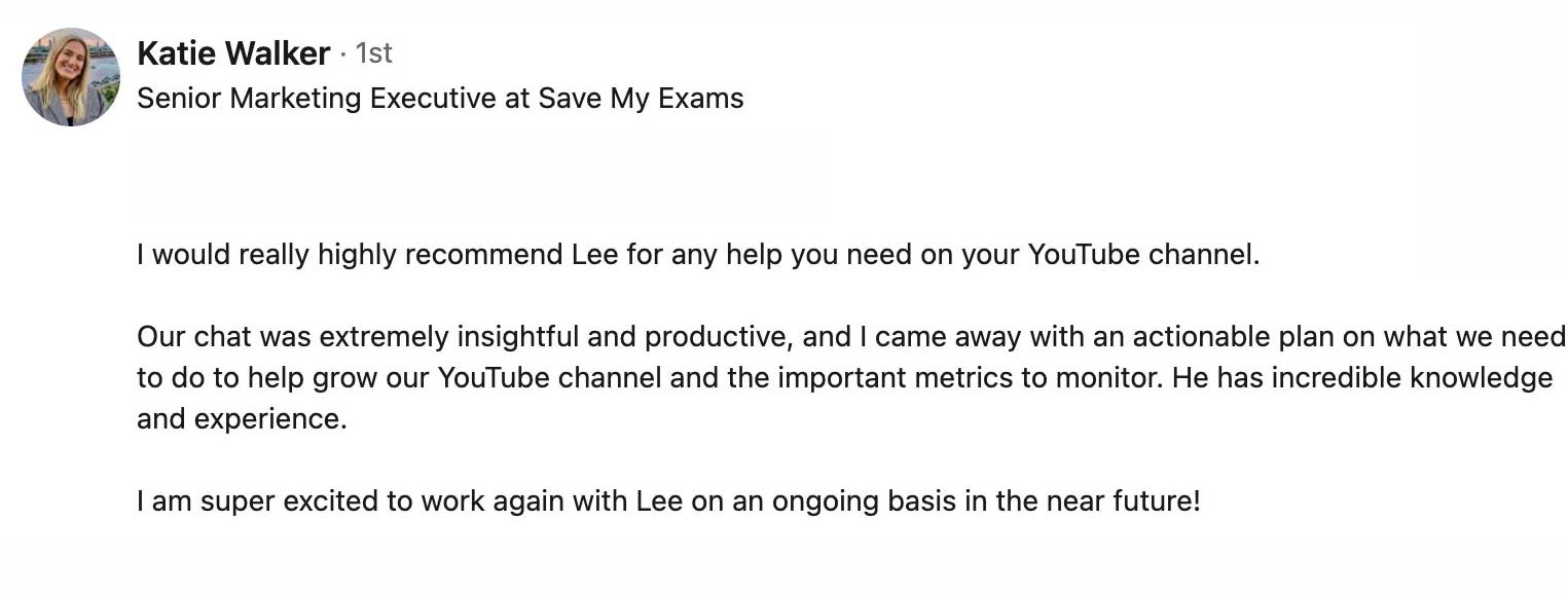 lee glynn Youtube seo testimonial and review 3