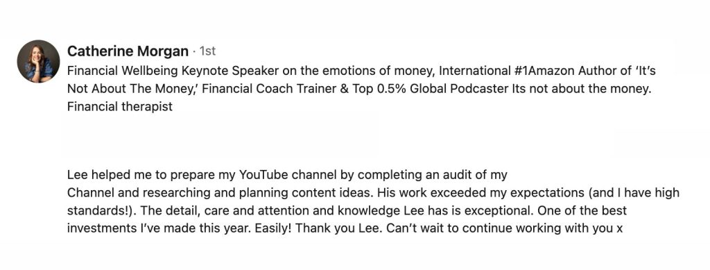 lee glynn Youtube seo testimonial and review 4