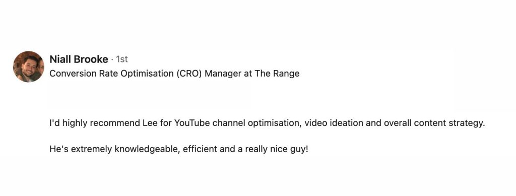 lee glynn Youtube seo testimonial and review 1